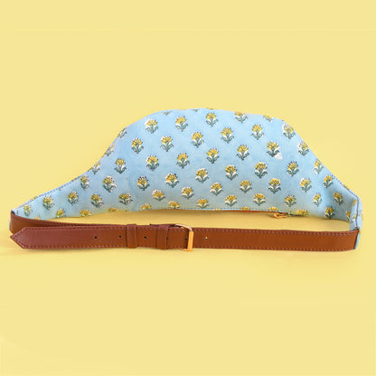 FLORAL SKY BLUE BLOCK PRINTED FANNY BAG