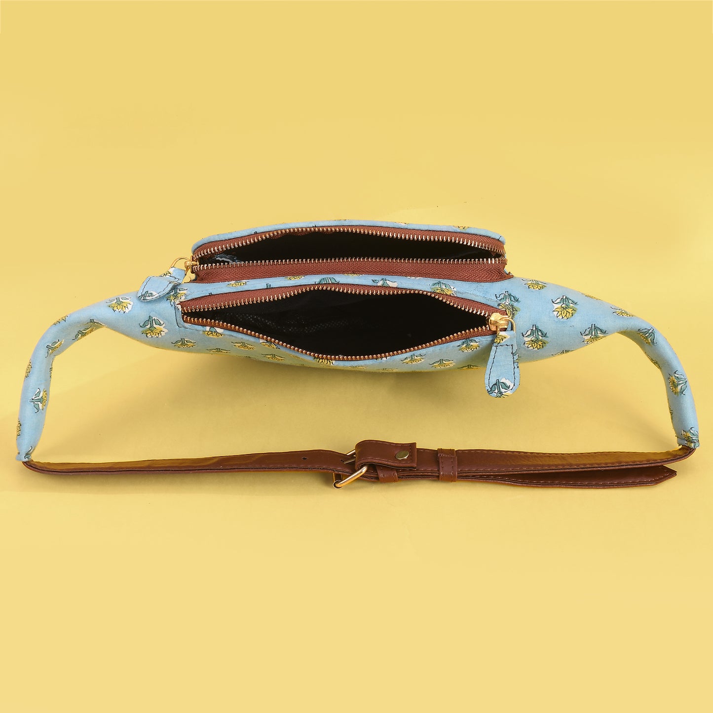 FLORAL SKY BLUE BLOCK PRINTED FANNY BAG