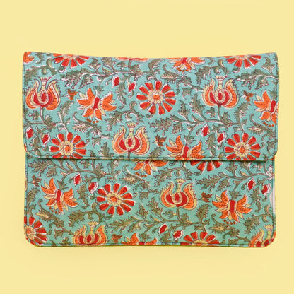 TIFFANY BLUE HAND BLOCK PRINTED LAPTOP SLEEVE