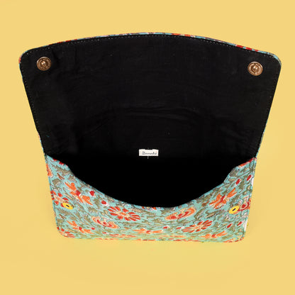 TIFFANY BLUE HAND BLOCK PRINTED LAPTOP SLEEVE