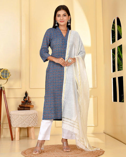 INDIGO AJRAK SUIT SET