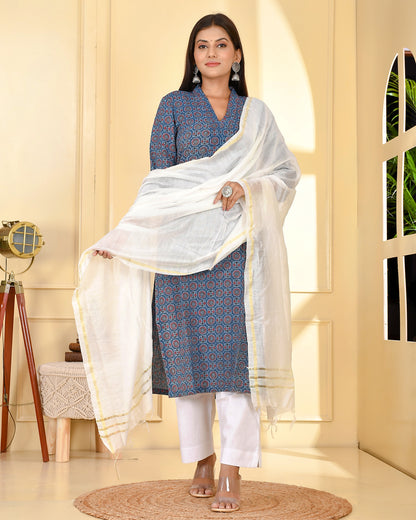 INDIGO AJRAK SUIT SET