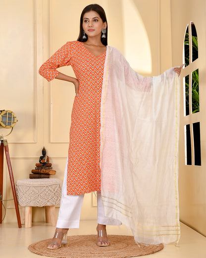 TANGERINE AJRAK SUIT SET