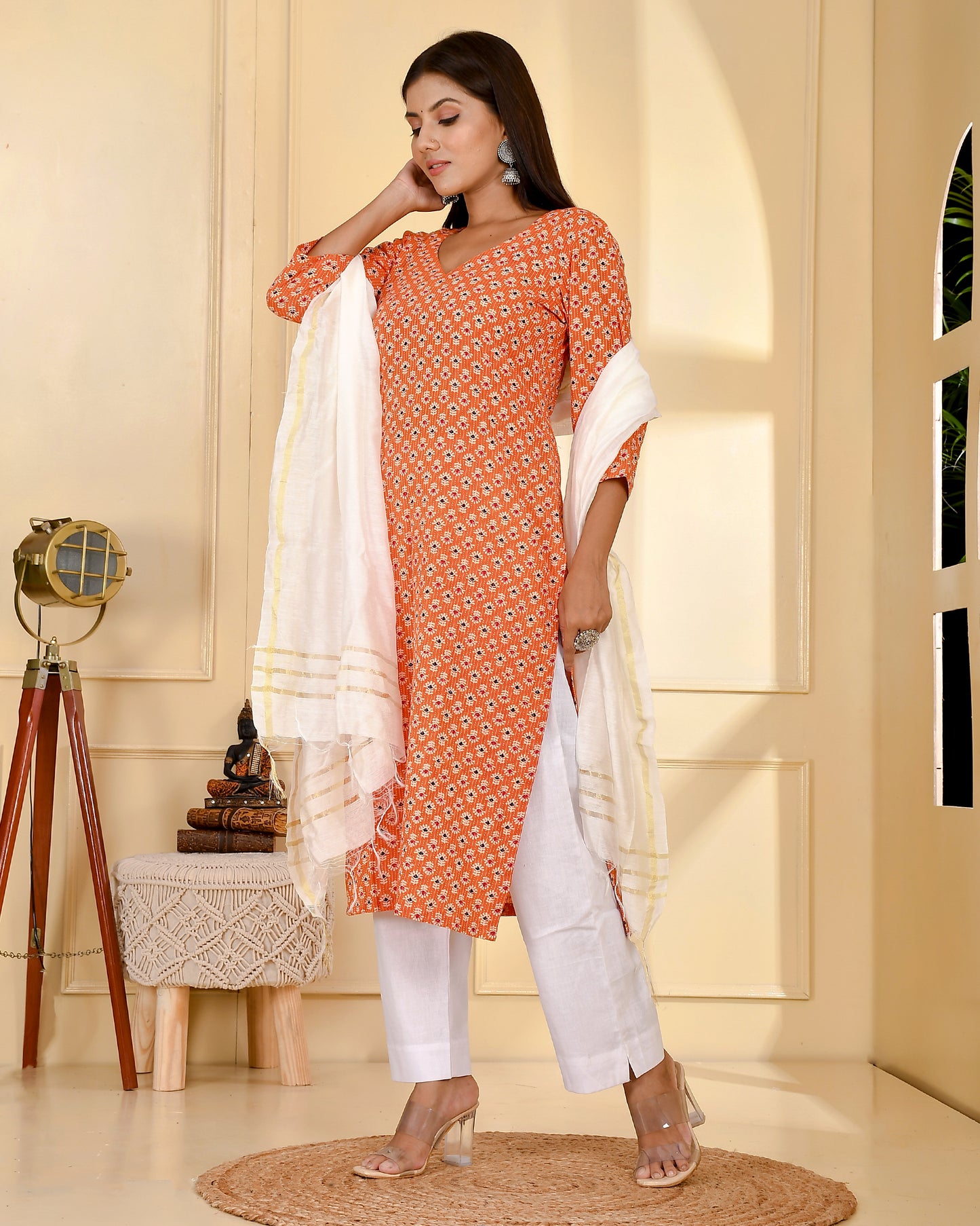 TANGERINE AJRAK SUIT SET