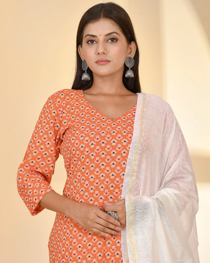 TANGERINE AJRAK SUIT SET