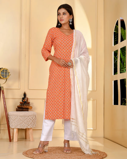 TANGERINE AJRAK SUIT SET