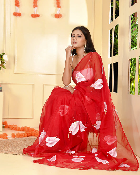 BURGUNDY HAND PAINTED SAREE