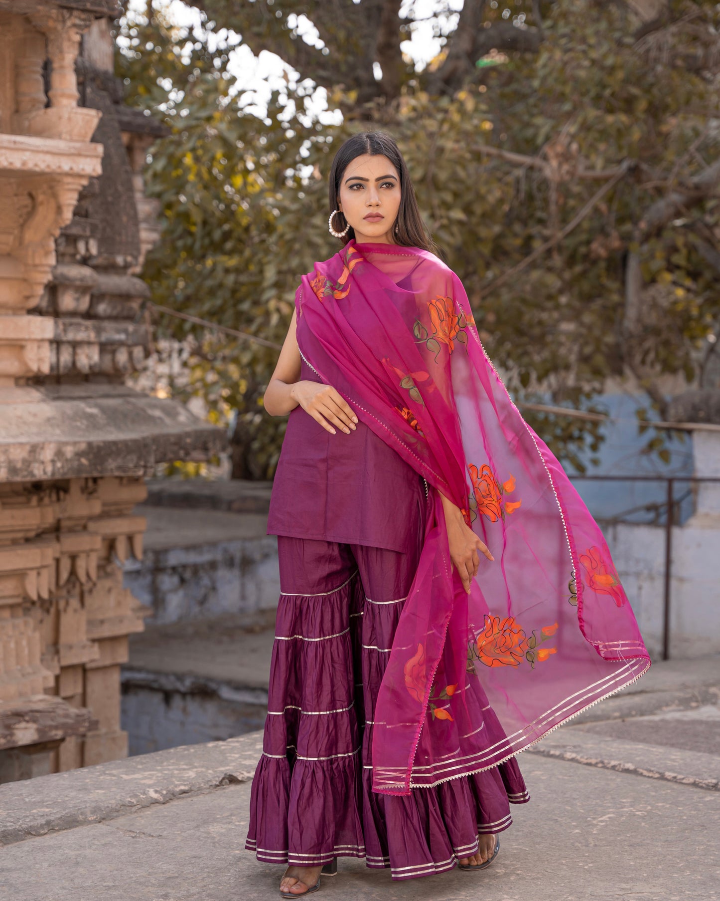 WINE HAND PAINTED SHARARA SET