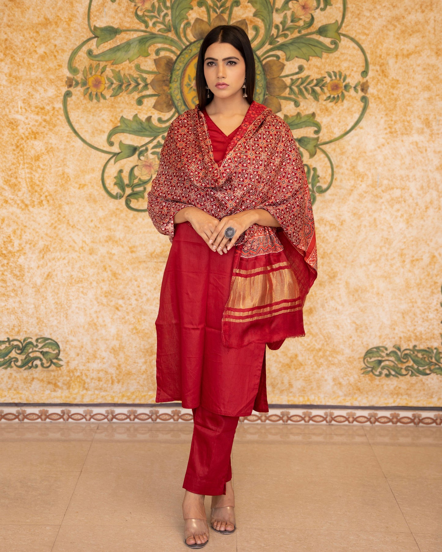 MYRA MAROON AJRAKH DUPATTA SUIT SET