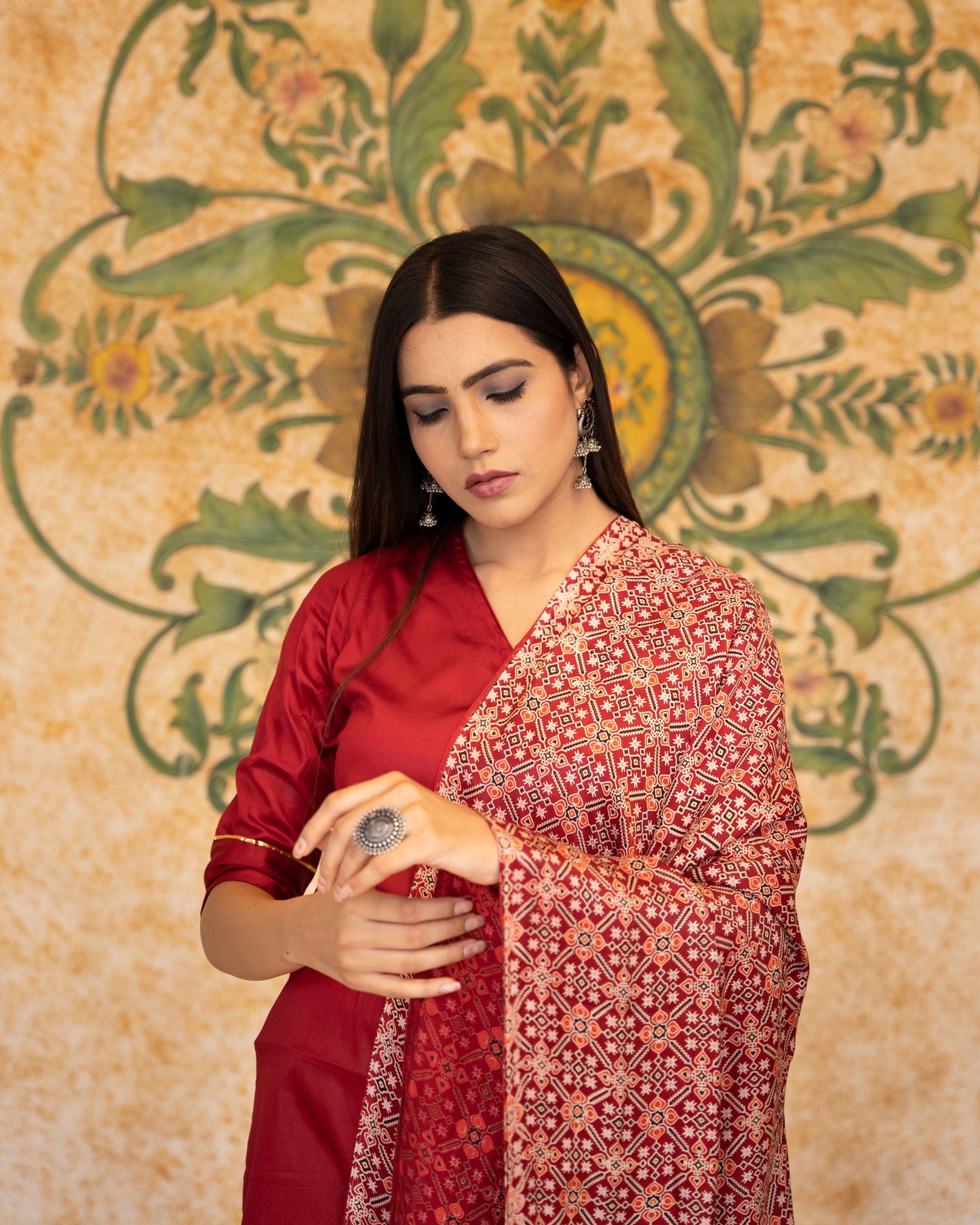 MYRA MAROON AJRAKH DUPATTA SUIT SET
