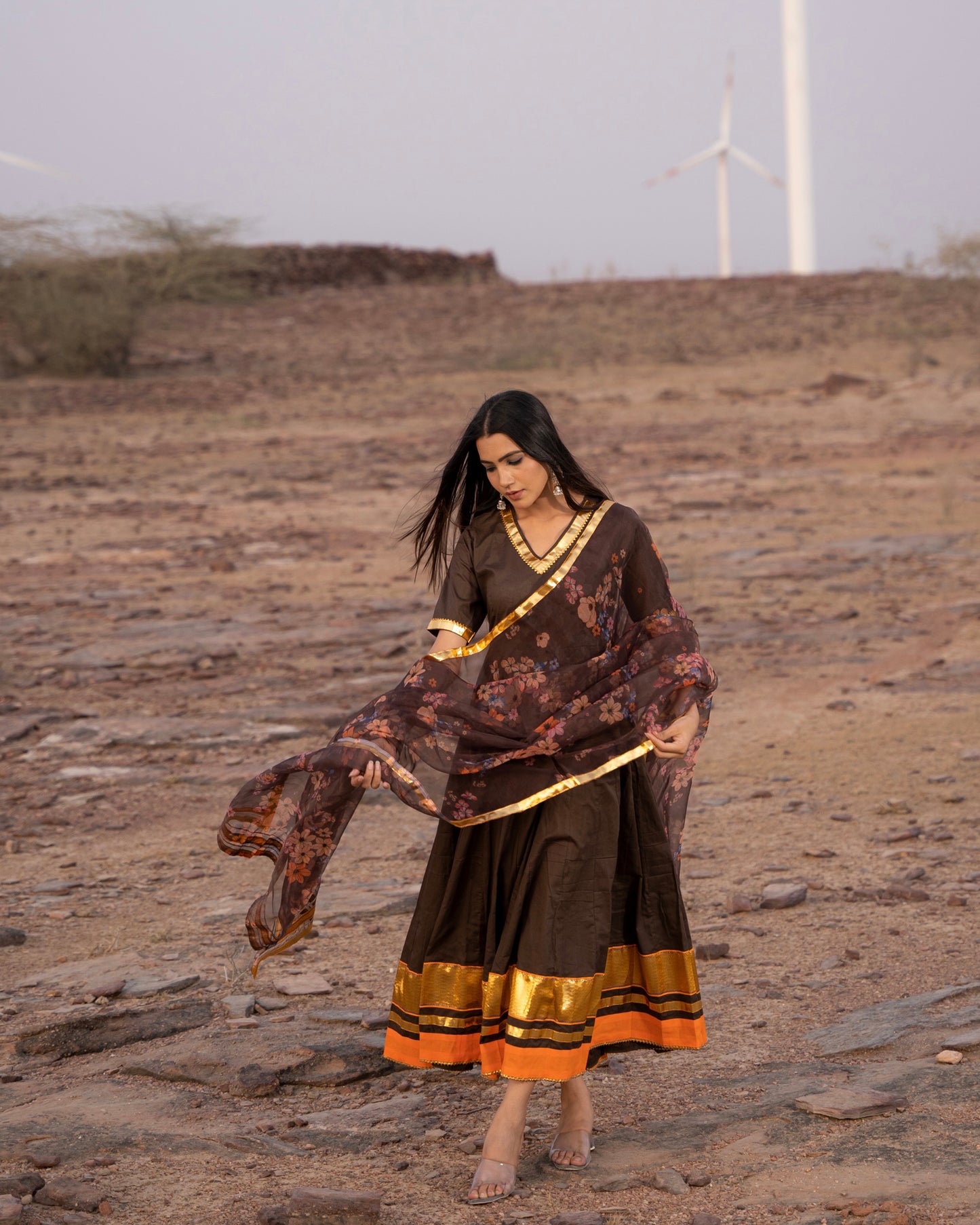 AMEERA UMBER FLOOR LENGTH DRESS