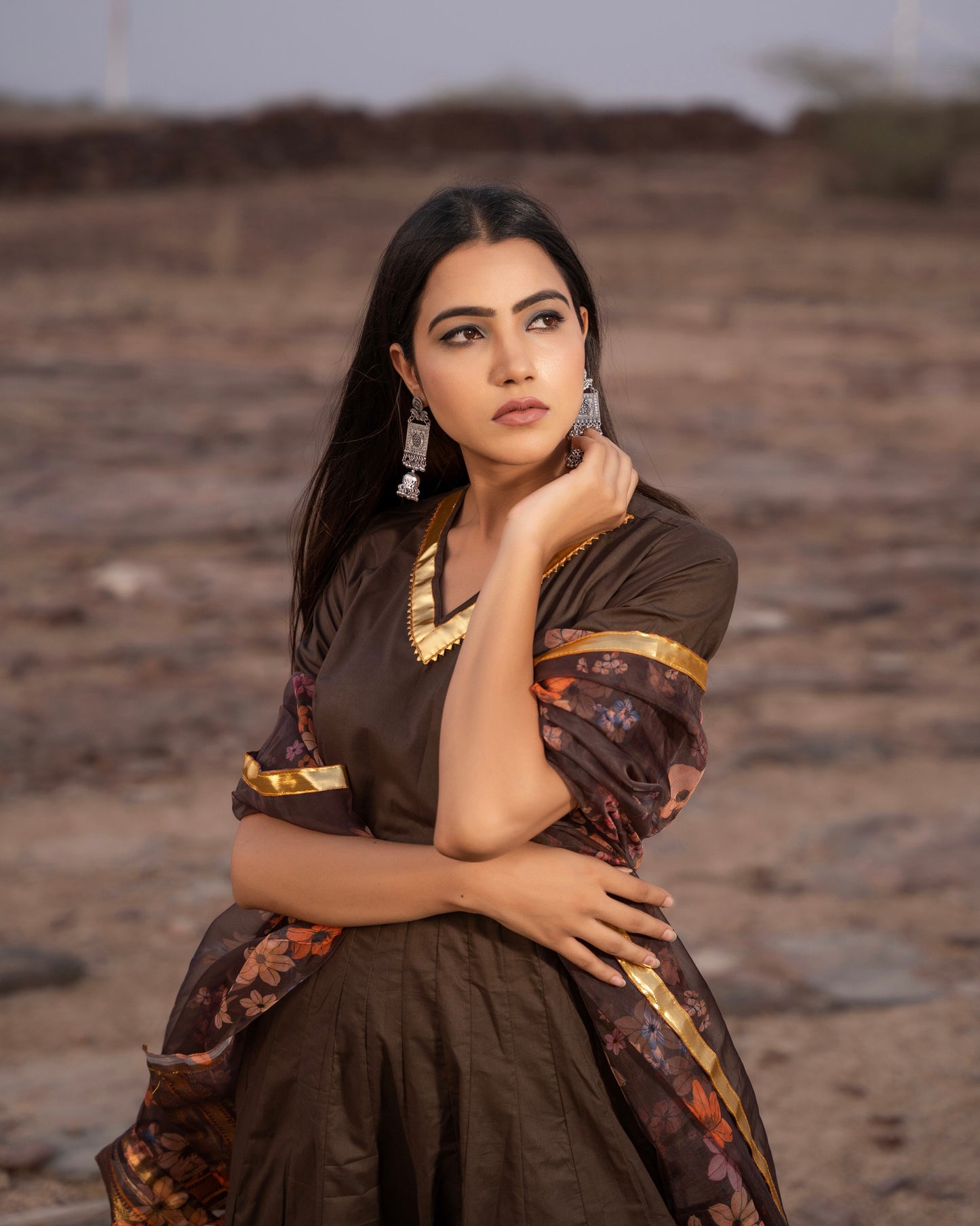 AMEERA UMBER FLOOR LENGTH DRESS