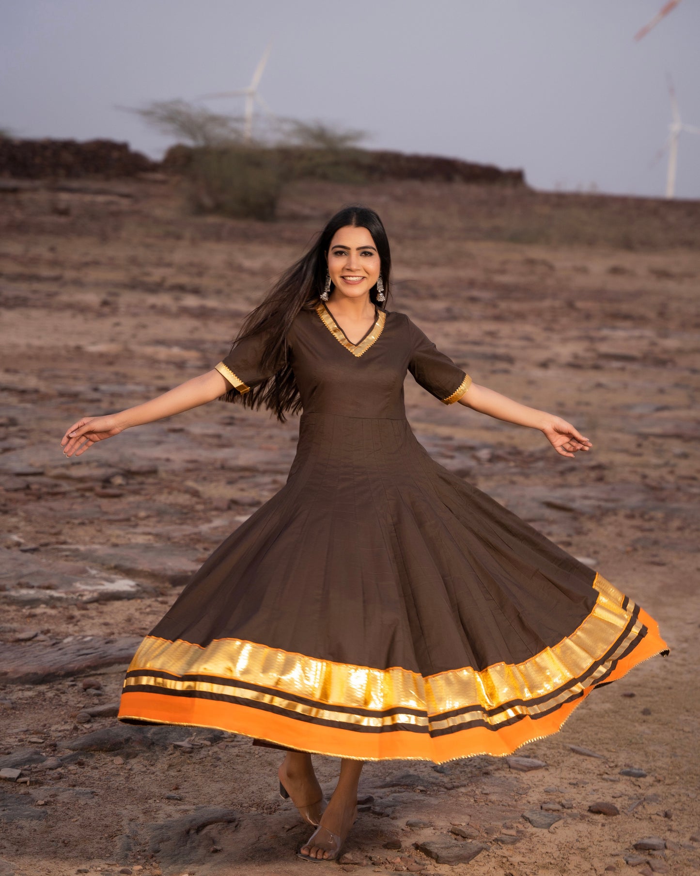 AMEERA UMBER FLOOR LENGTH DRESS