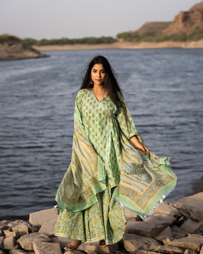 PASTEL GREEN ANGRAKHA SHARARA SET