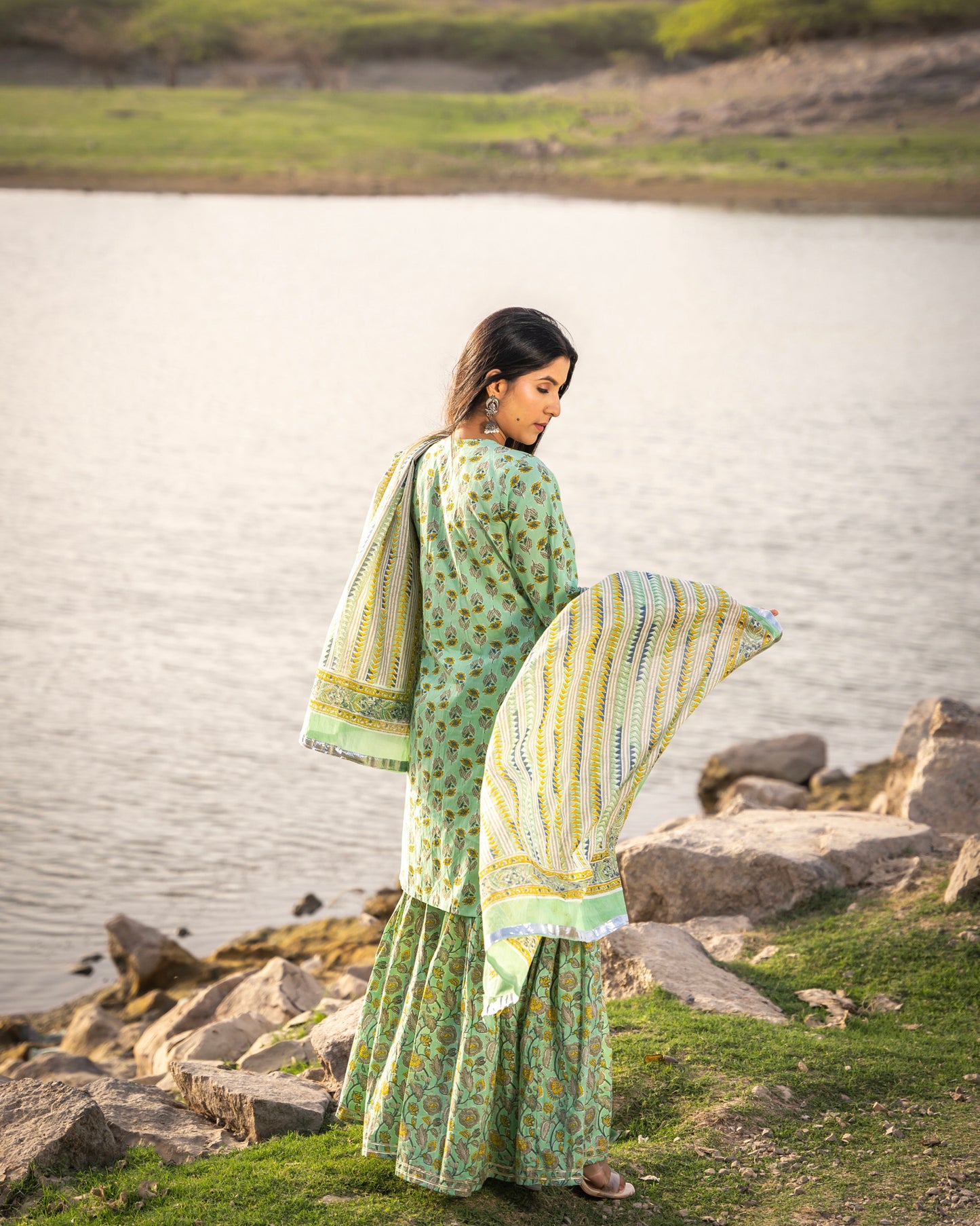 PASTEL GREEN ANGRAKHA SHARARA SET