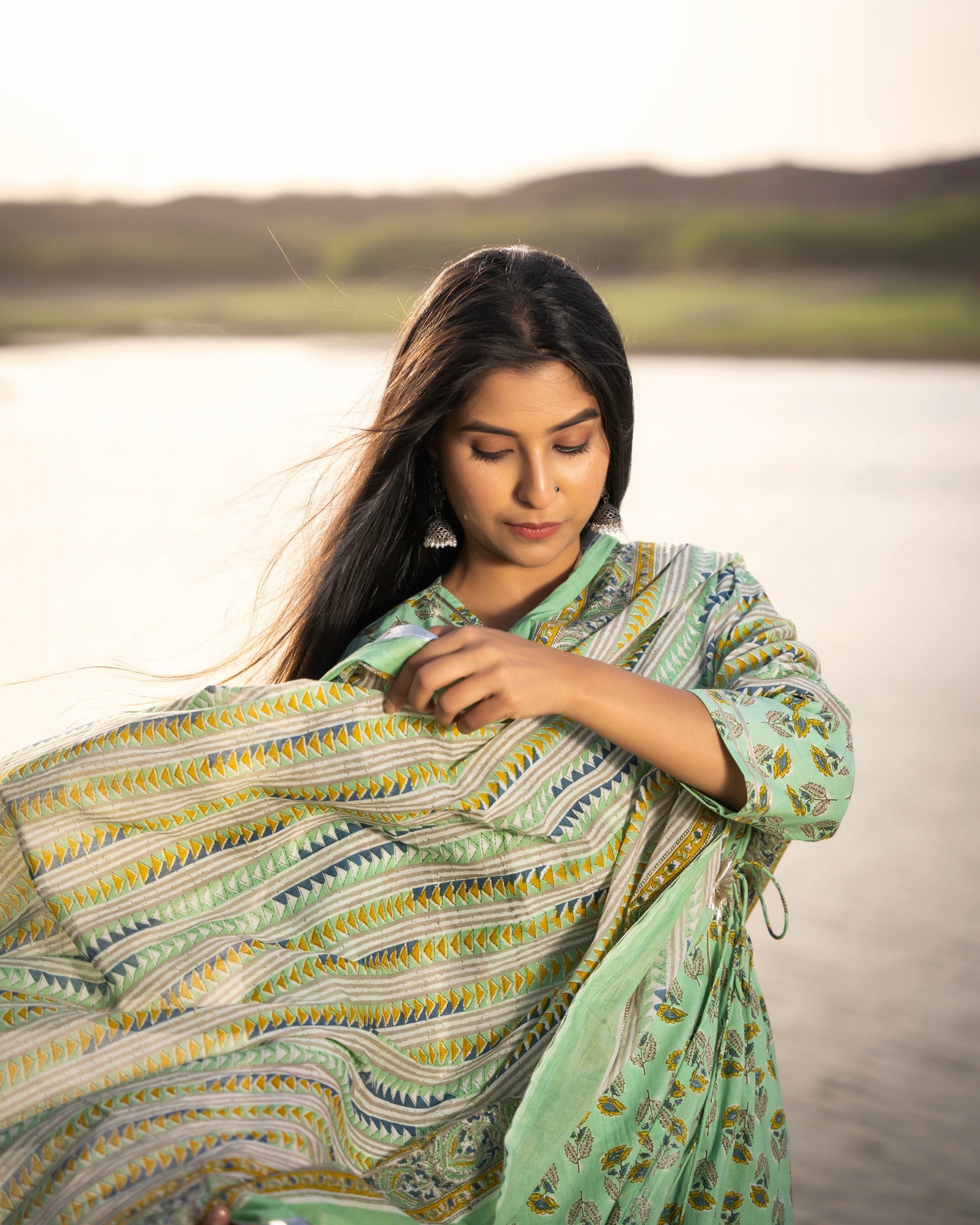 PASTEL GREEN ANGRAKHA SHARARA SET