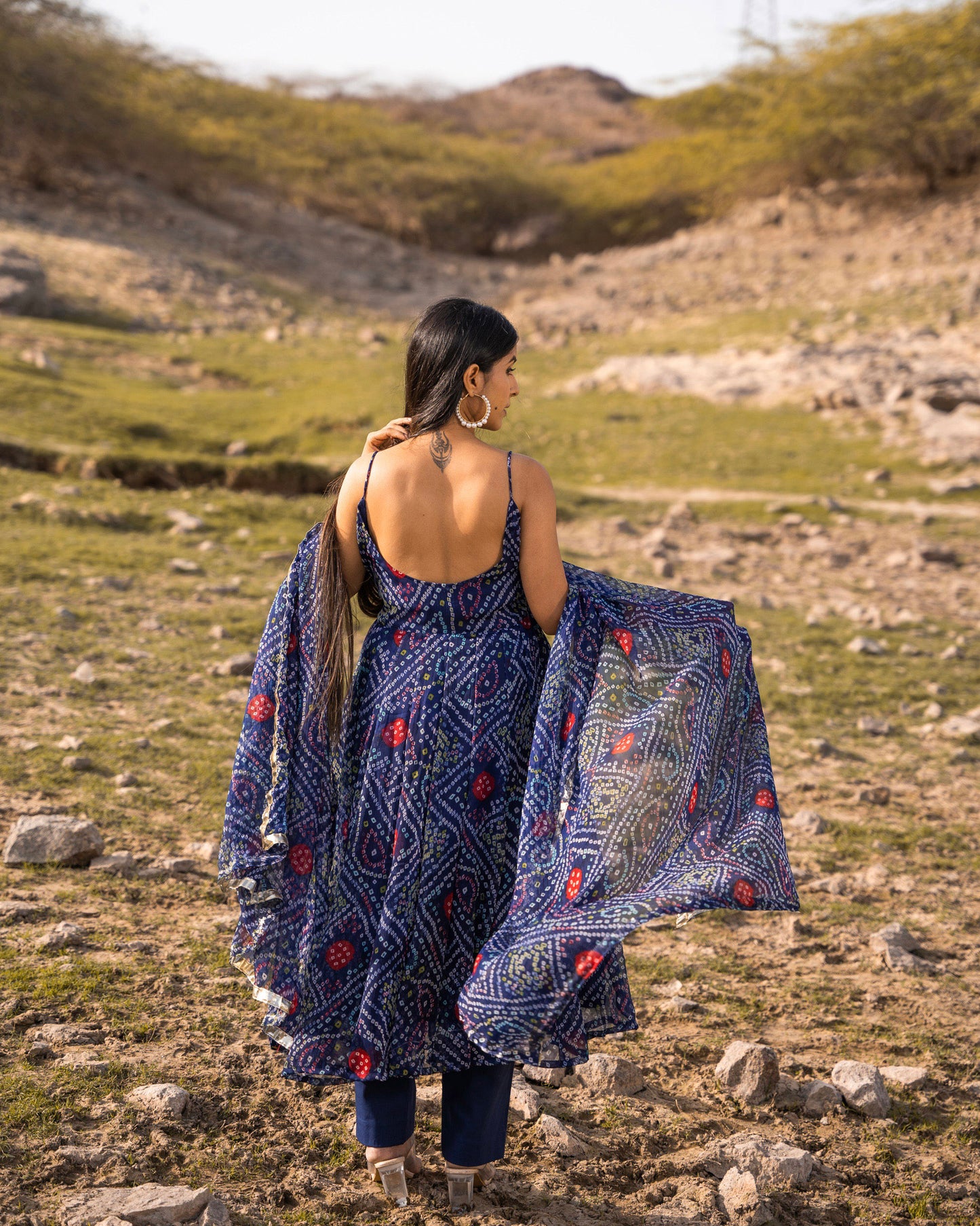 ROYAL BLUE BANDHANI ANARKALI SUIT SET