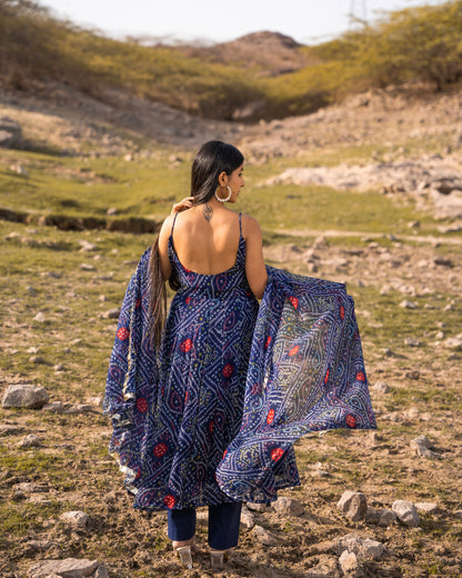 ROYAL BLUE BANDHANI ANARKALI SUIT SET