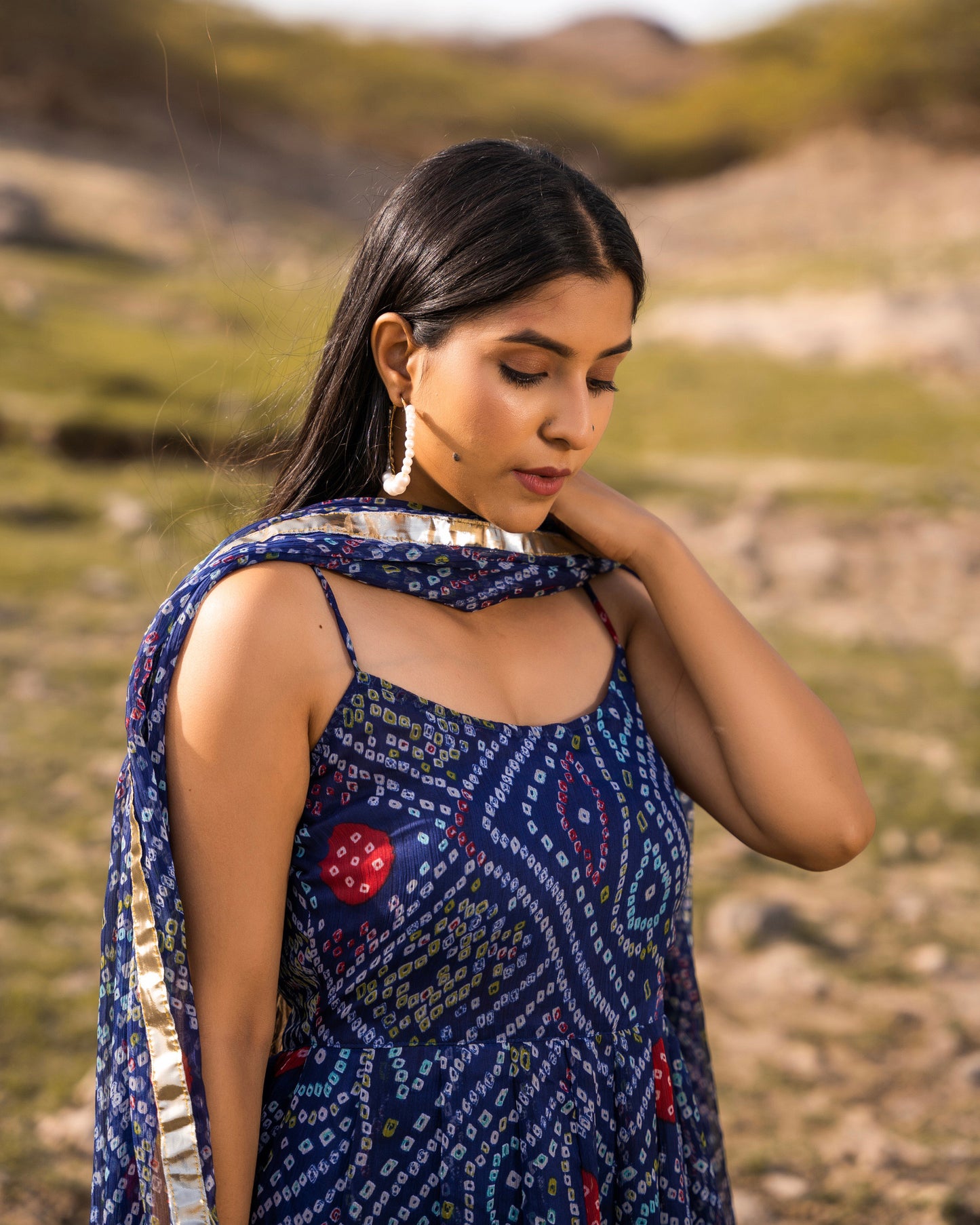 ROYAL BLUE BANDHANI ANARKALI SUIT SET