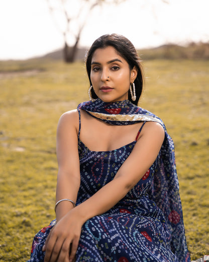 ROYAL BLUE BANDHANI ANARKALI SUIT SET