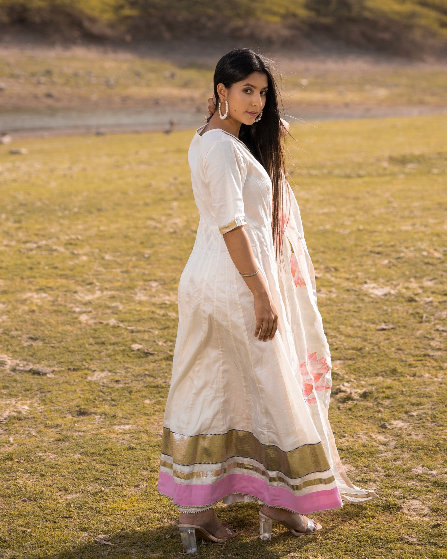 LOTUS WHITE FLOOR LENGTH DRESS