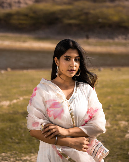 LOTUS WHITE FLOOR LENGTH DRESS