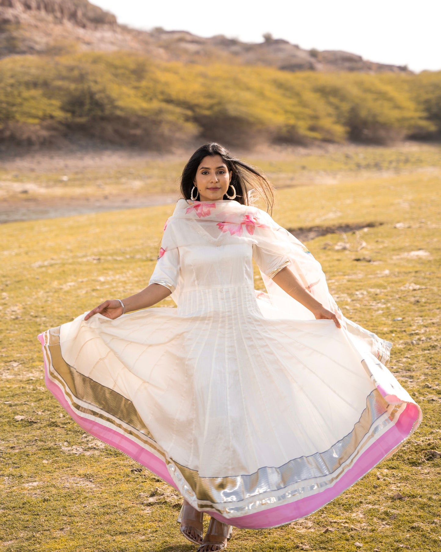 LOTUS WHITE FLOOR LENGTH DRESS