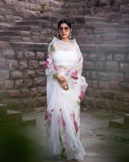 CHANDRIKA PURE ORGANZA HAND PAINTED SAREE