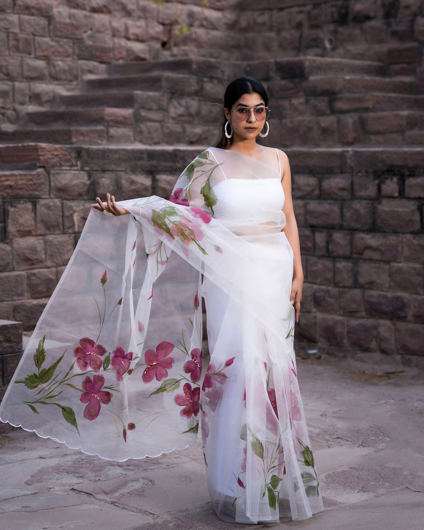 CHANDRIKA PURE ORGANZA HAND PAINTED SAREE