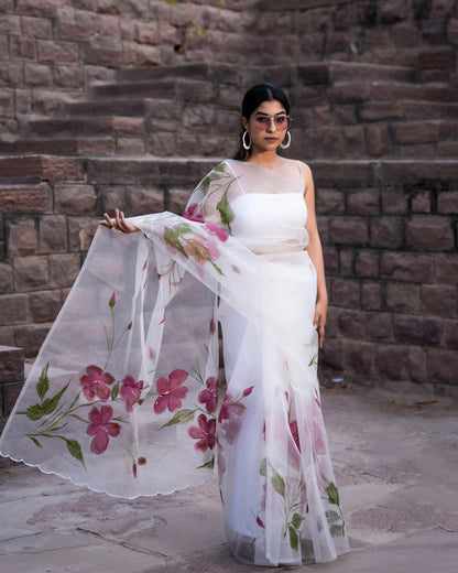 CHANDRIKA PURE ORGANZA HAND PAINTED SAREE