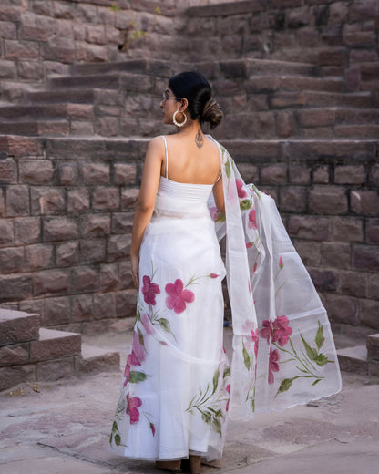 CHANDRIKA PURE ORGANZA HAND PAINTED SAREE