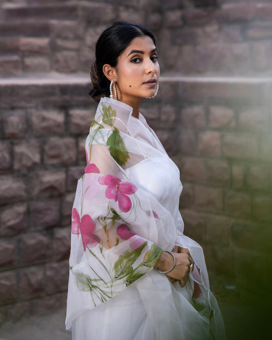 CHANDRIKA PURE ORGANZA HAND PAINTED SAREE