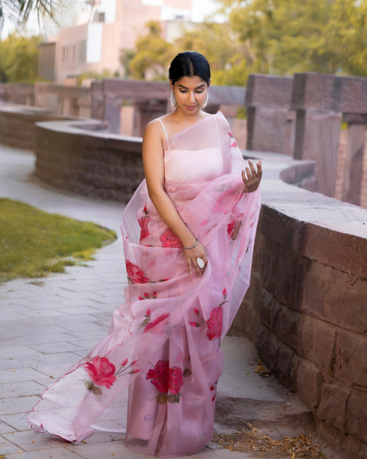 UMRAO PINK HAND PAINTED SAREE