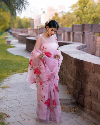 UMRAO PINK HAND PAINTED SAREE