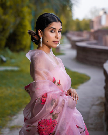 UMRAO PINK HAND PAINTED SAREE