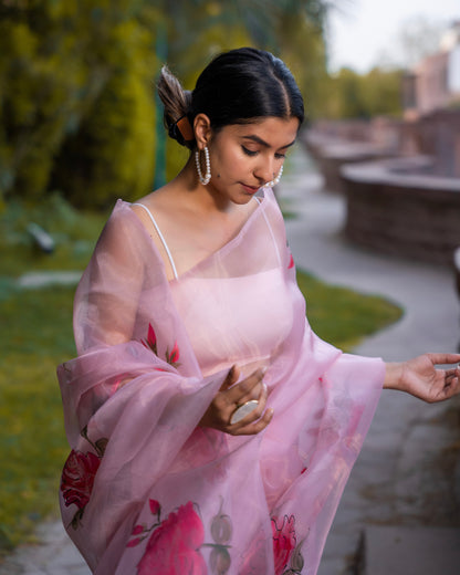 UMRAO PINK HAND PAINTED SAREE