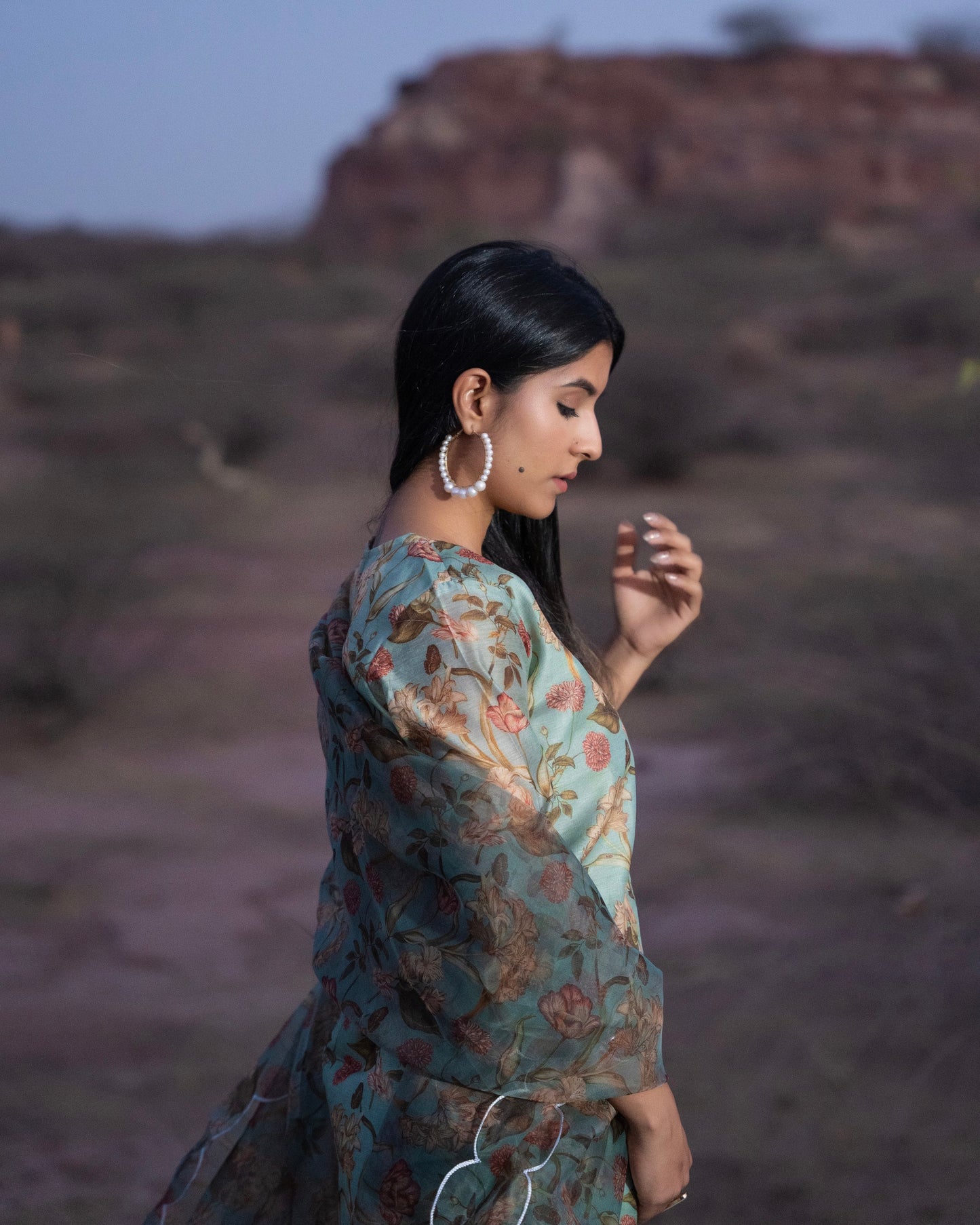 PISTACHIO FLORAL CHANDERI SUIT SET