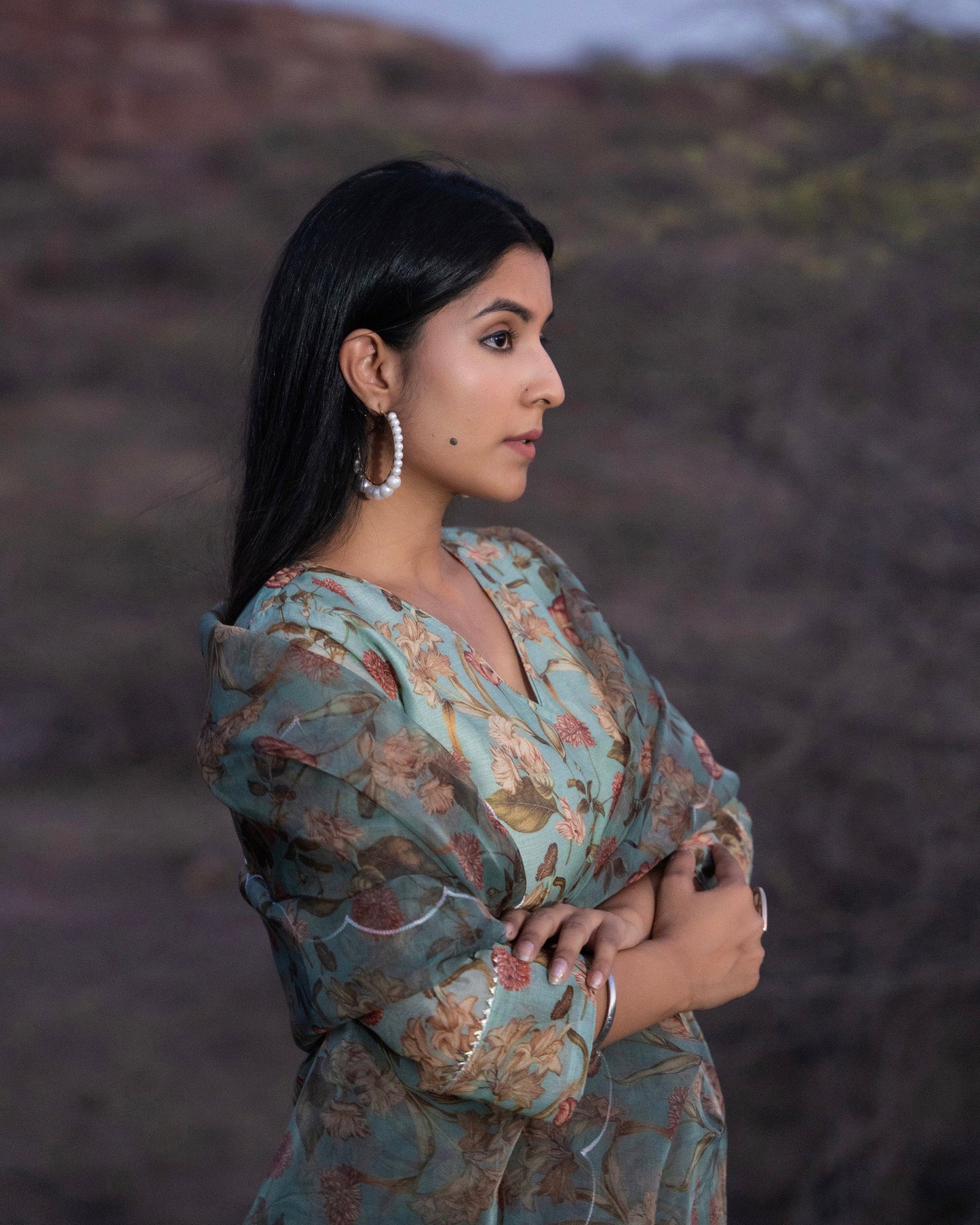 PISTACHIO FLORAL CHANDERI SUIT SET