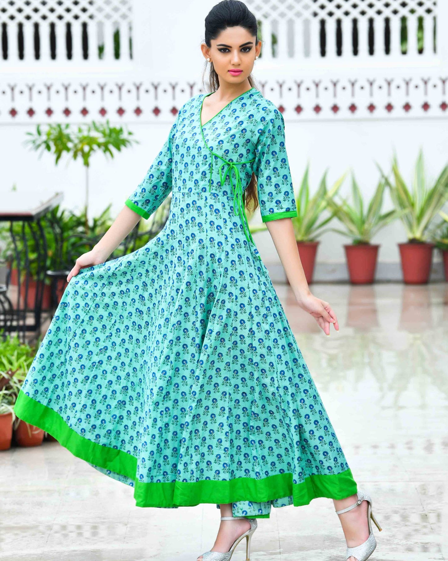 PANIHARI TEAL ANARKALI FLOOR LENGTH DRESS