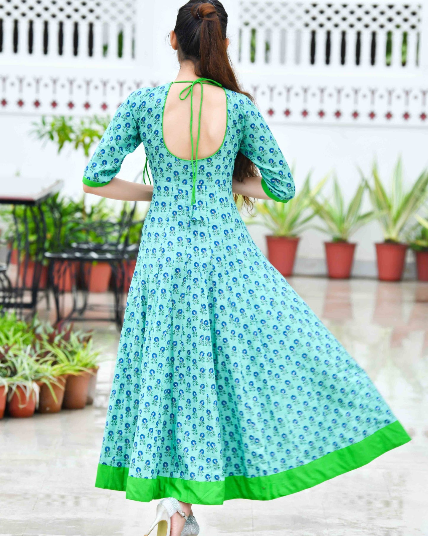PANIHARI TEAL ANARKALI FLOOR LENGTH DRESS