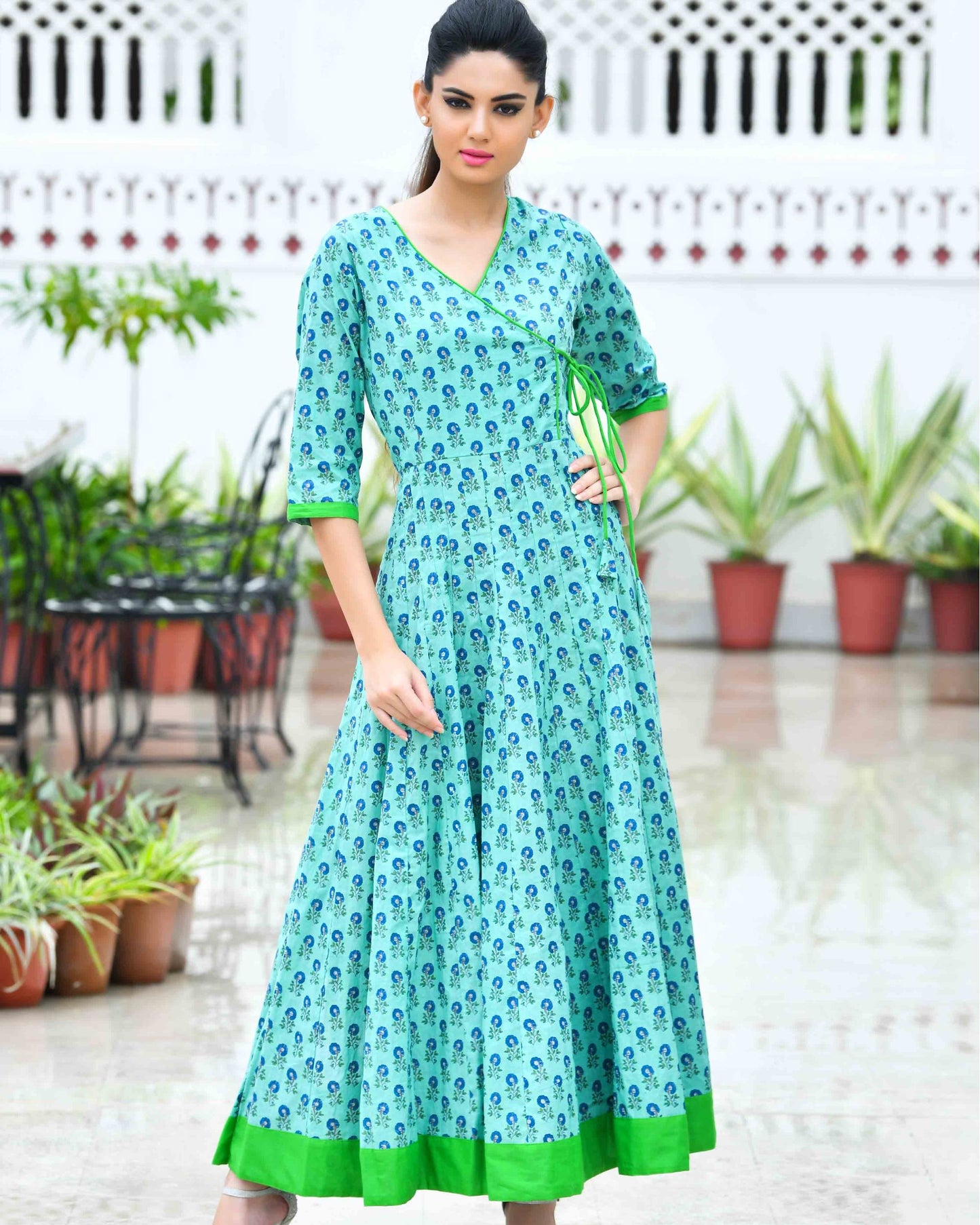 PANIHARI TEAL ANARKALI FLOOR LENGTH DRESS