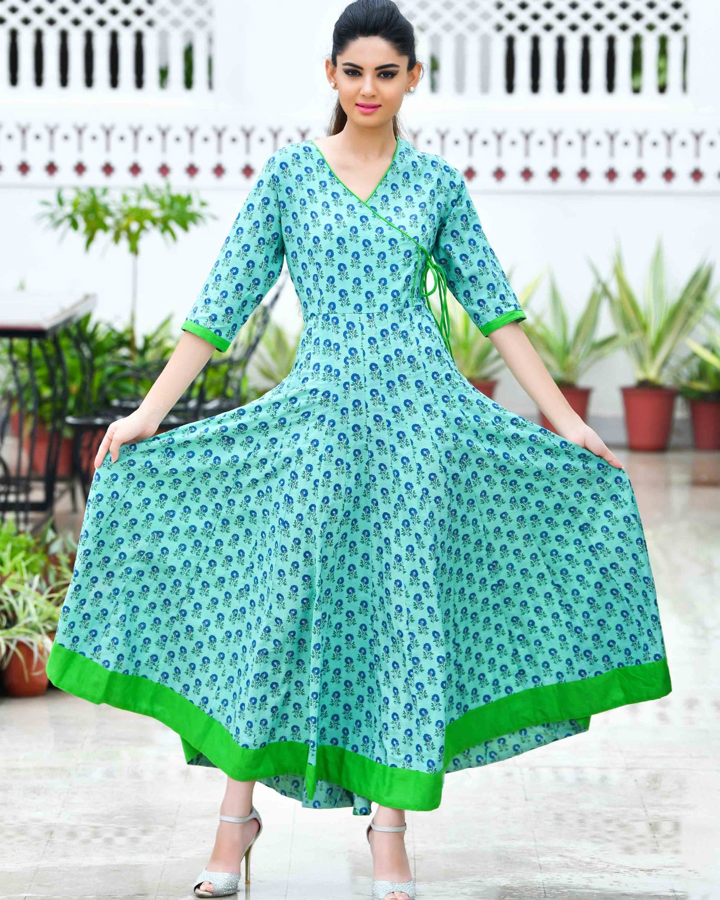 PANIHARI TEAL ANARKALI FLOOR LENGTH DRESS
